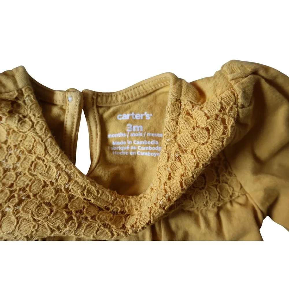 Carters Baby Girls Mustard Yellow Crochet Lace Long Sleeve Bodysuit 3M